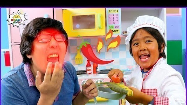 'Ryan Pretend Play Cook food at a Restaurant Funny Voice Version!'