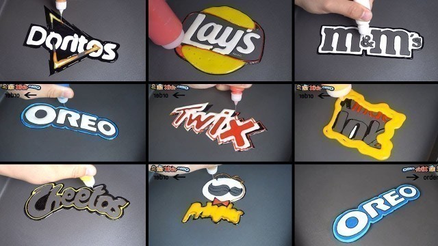 'snack brand logo pancake art - oreo, twix, doritos, pringles, kinder joy, cheetos, m&m\'s'