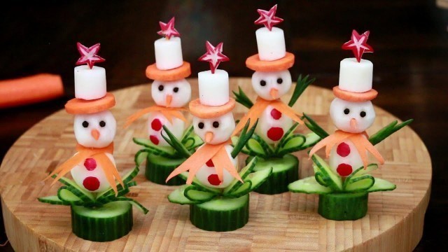 'How To Make Veggie Tray Snowman - Party Food Garnish Ideas'