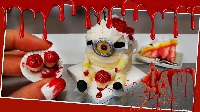 'Zombie MINION real mini cake with cupcakes/halloween cake/Jenny\'s mini cooking/cake tutorial/DIY'