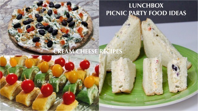 'Lunchbox Picnic Party Food Ideas Cream Cheese Sandwich Pizza & Rollups Video Recipe'