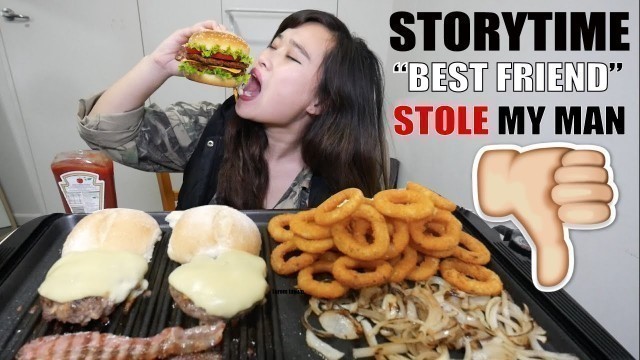 'CHEESY BURGER MELT | ONION RINGS | MUKBANG'