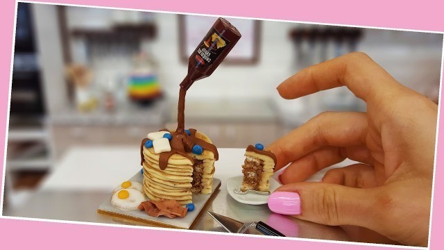 'Mini PANCAKE cake, American breakfast, mini food, real mini cake, tiny food, Jenny\'s mini cooking'