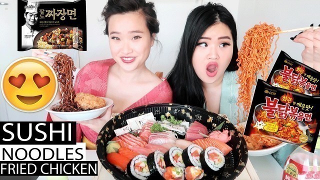 'Kimono Sushi Date Mukbang | Black Bean Noodles | Spicy Fire Noodles | Eating Show'