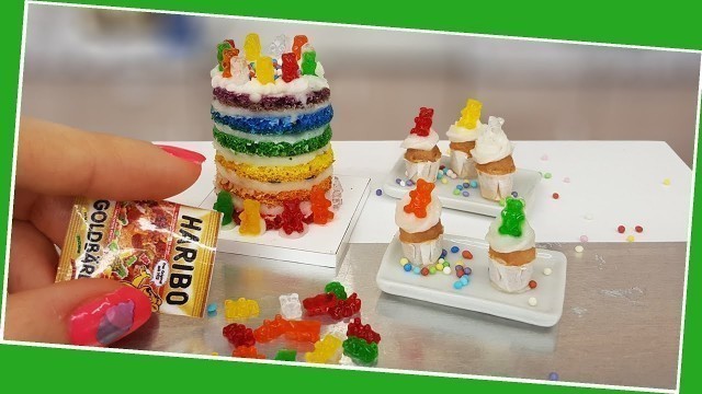 'HARIBO gummy bear cake and cupcakes/real but mini gummy bears/Jenny\'s mini cooking/so yummy/diy'