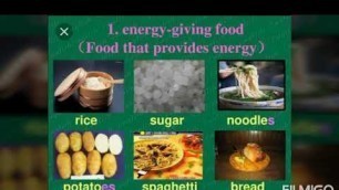 'Components of food energy giving food body building food protective food'