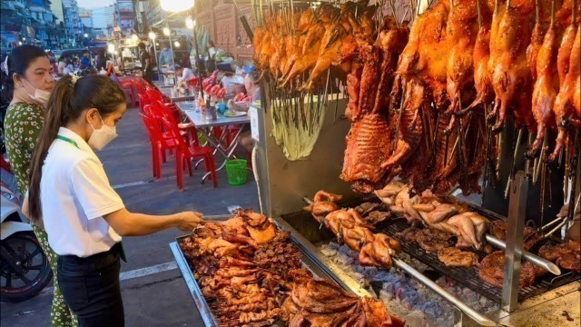 'Popular Cambodian street food tour | Tasty Roasted Duck, Chicken Grilled Pork in Phnom Penh'