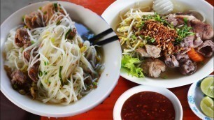 'Cambodian street food, giant bowl of beef noodle soup breakfast, mouth watering street food'