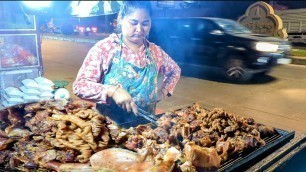 'Cambodia Street Food, Grilled Pork Head, Grilled Pork Ear | Cambodian Street Food'