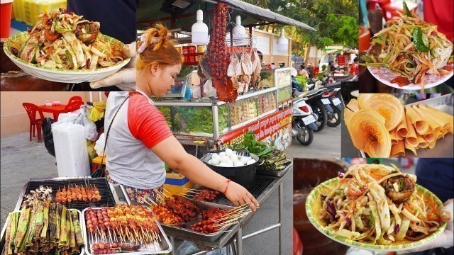 'Amazing street food in Ta Khmao, Cambodian street food, street food in evening'