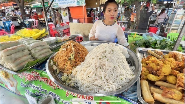 '$2.5 Noodles Dish, Yellow Pancake, Spring Rolls, Fried Wonton - Cambodian Street Food'