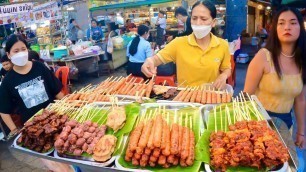 'Cambodian street food, Delicious Plenty of food at Tuol Tompoung Market in Phnom Penh city'