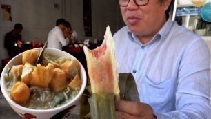 'Cambodian Street Food, Eating DELICIOUS Chicken Rice Porridge & Sticky Rice Banana Cake @ Battambang'