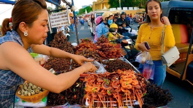 'Cambodian street food - Delicious Exotic Food, Fried Spider, Cricket, Snake, Bug & More'