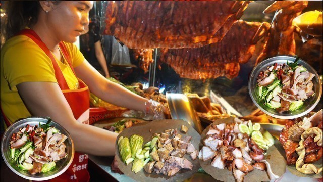 'Popular roast & braised pork, yummy roast pork, Cambodian street food'