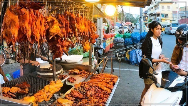 'Beautiful lady selling Pork BBQ( Duck, Chicken, Quail & Pork ) - Cambodian Street Food'