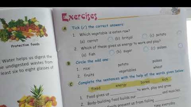 'Class 2nd/ Science/ Lesson: Food for goid health  (Exercise )'