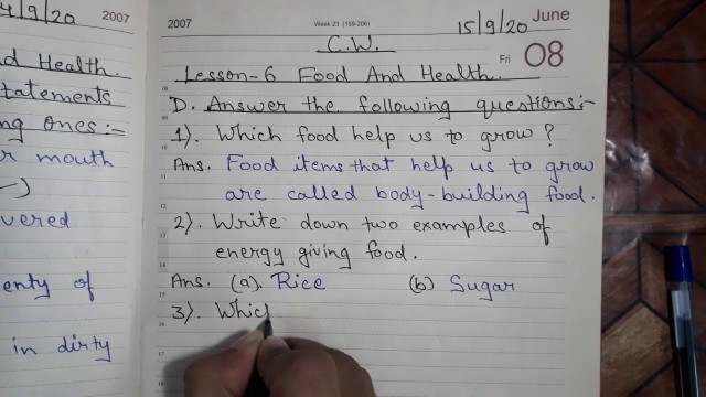 'Class 2 Science { Ch-6 Food And Health (Exercises: Answer the following questions)}'