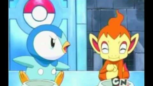 'Piplup complains to Chimchar about stealing his food!'