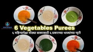 '६ भाज्यांच्या प्युरी | 6 Vegetables Purees for 6-10 Months old baby | Homemade stage 1 baby food'