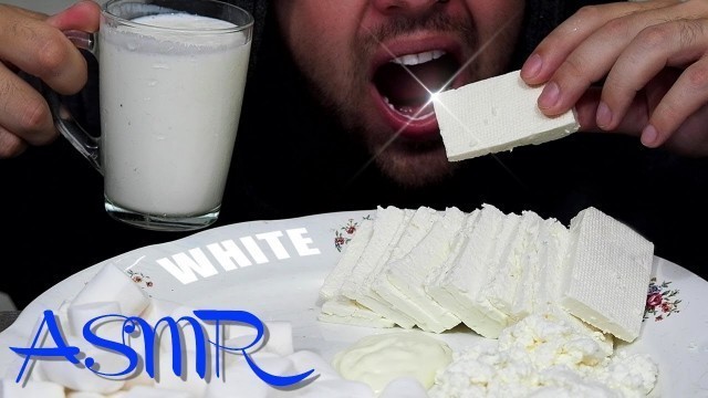 'ASMR WHITE FOOD | COTTAGE CHEESE vs FETA CHEESE vs SPOILED MILK and MARSHMALLOW + MAYONNAISE | RELAX'