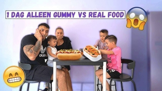 'GUMMY VS REAL FOOD CHALLENGE *MAAR DAN DE HELE DAG DOOR* | LAKAP JUNIOR'