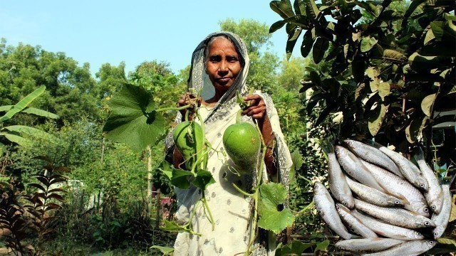 'Village Food - Cooking Small Fish with Green Ash Gourd Recipe by our Granny | Delicious Food'