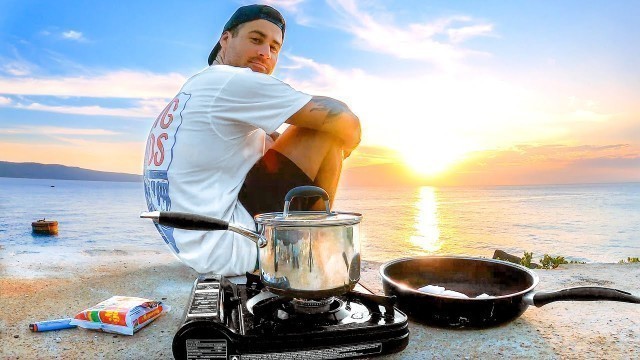 'Living on $1 Noodles and Fish I Catch - Spearfishing for Food on a Tropical Island - Catch and Cook'