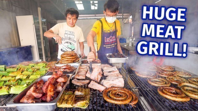 'Thai Street Food - HUGE MEAT BBQ!! Sausage Coils + Curry Noodles in Mae Sariang, Thailand!'