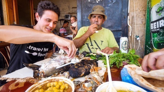 'Eating PIG FISH + HUMMUS with Fishermen in Ancient Tyre! | Amazing Mediterranean Food!'