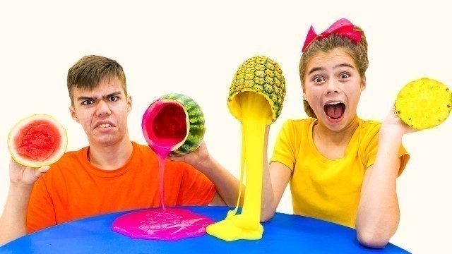 'Nastya and Artem cooking food from slime'