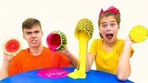 'Nastya and Artem cooking food from slime'