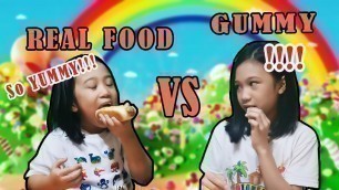 'GUMMY VS REAL FOOD CHALLENGE || NATHALIE & KAIRA'