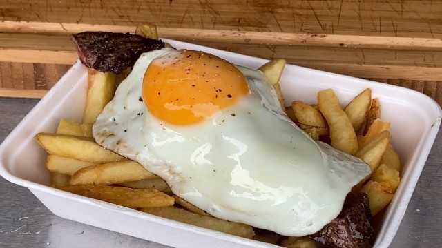 'Yummy Steak and Chips with Fried Egg - London Camden Market Street Food'