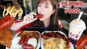 'FILIPINO FOOD MUKBANG 먹방 (Beef Tapa, Pork Asado, Longanisa, Pancit, HaloHalo) Pinoy Food Eating Show'