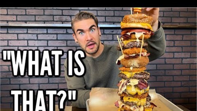 'GIANT BURGER CHALLENGE (CHICKEN & BEEF BURGER) WITH POUTINE | Man Vs Food'