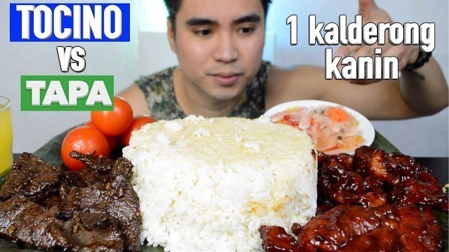 'PORK TOCINO VS BEEF TAPA | 1 KALDERONG KANIN | filipino mukbang | pinoy food'