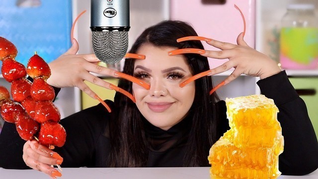 'i Tried ASMR.. Eating Raw Honeycomb, Super Long Nails, Slime +more'