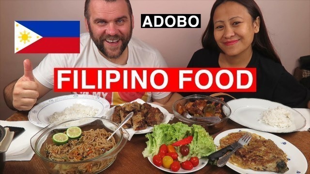 'MUKBANG FILIPINO FOOD CHICKEN ADOBO/PANCIT/EGGPLANT OMELETTE/SPRING ROLLS/HOMEMADE FOOD/PINOY FOOD'