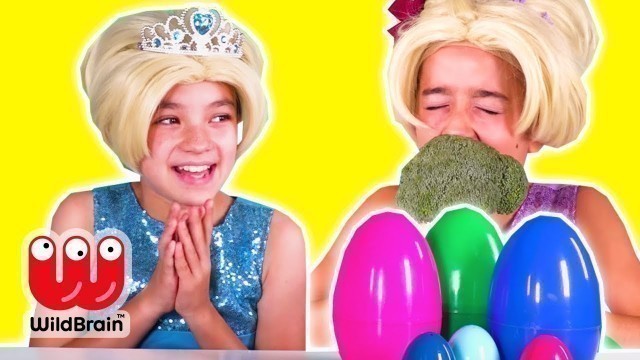 'GIANT SURPRISE EGGS DARES - Slime, Food & More - Princesses In Real Life | WildBrain Kiddyzuzaa'