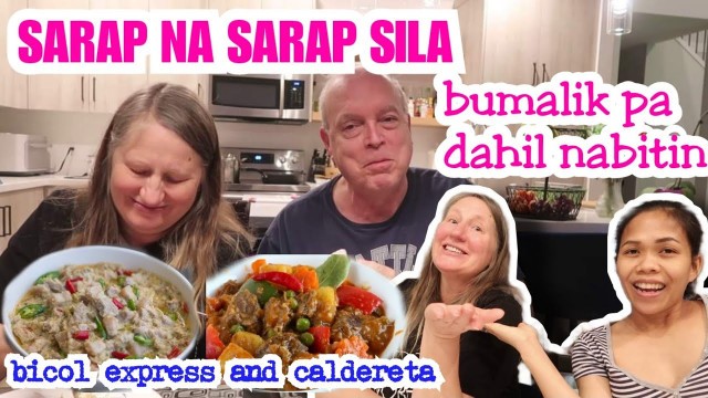 'MY CANADIAN INLAWS EAT FILIPINO FOOD | CALDERETA AND BICOL EXPRESS | Racz Kelly'