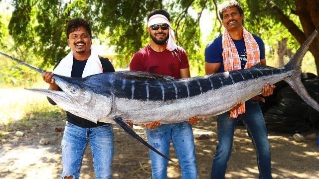 '100 KG MONSTER BLACK MARLIN FISH RECIPE | GIANT MARLIN FISH CLEANING AND CUTTING SKILLS'