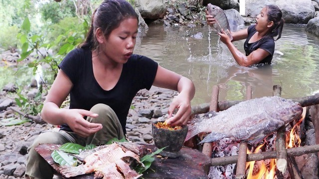 'Found catch fish for Survival food - Fish salt cooking with Peppers sauce Eating delicious in jungle'