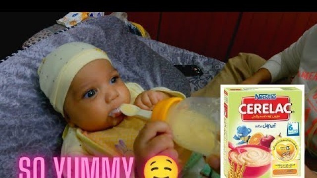 'First time 3 months old baby eating solid food || reaction || Baby Uriella